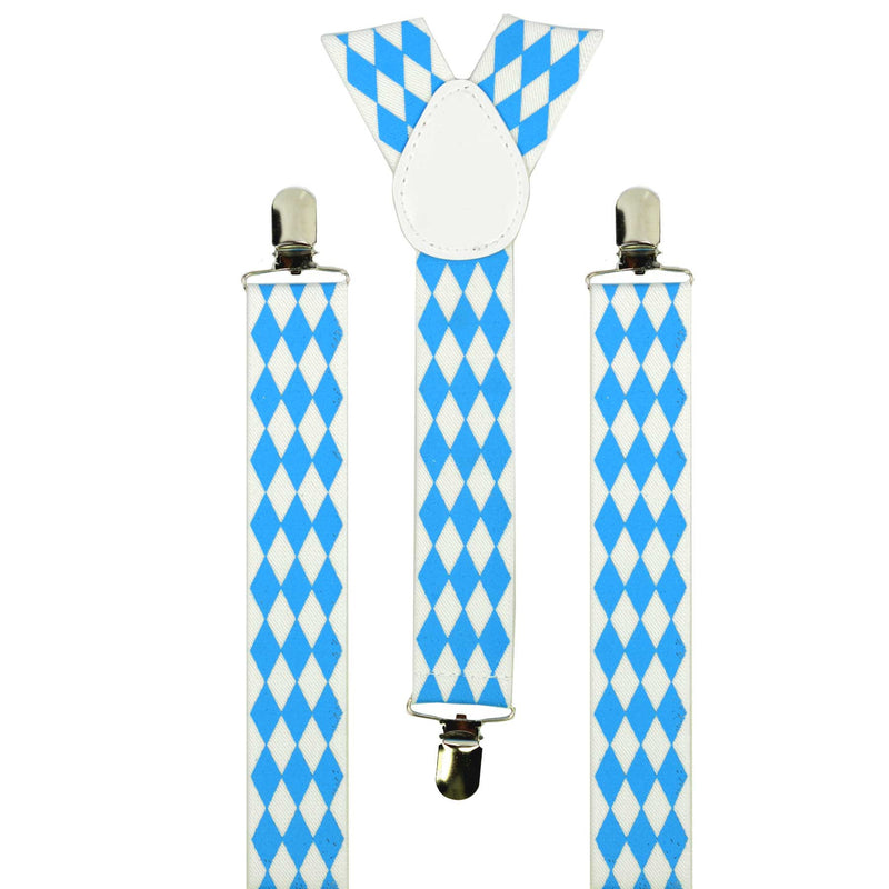 Bavarian Themed Blue Check German Suspenders - Apparel-Suspenders, Below $10, Blue/White, Mens, Oktoberfest, One Size, Polyester, Top-OFST-B - 2 - 3