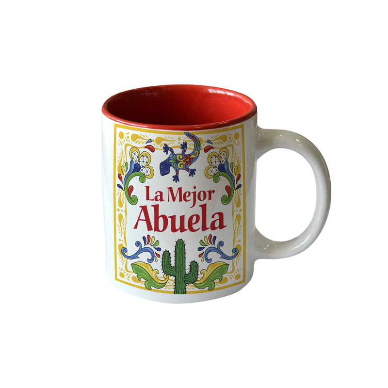 Provide a Spanish accent to your home, or share the love with your family and friends with this charming ceramic coffee mug.  This product features the saying: ""El Mejor Abuela" (Grandma is the Greatest in English) with colorful artwork, including a gecko motif.  