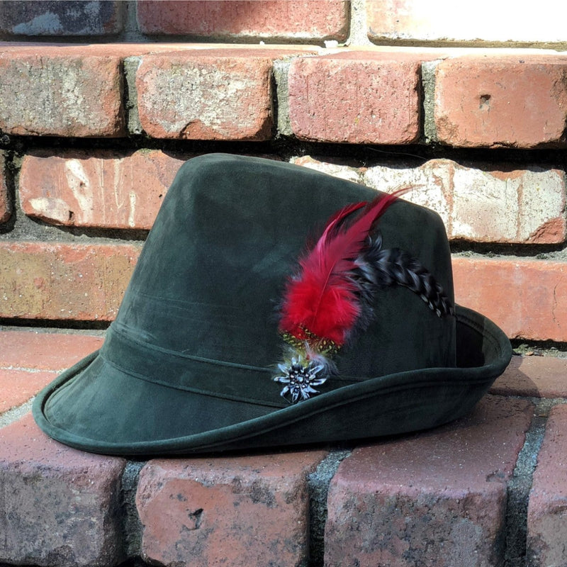 "German Hunter" Green Hat Fedora And Edelweiss & Feather