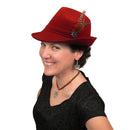 "German Hunter" Red Hat Fedora And Edelweiss & Feather Hat Pin