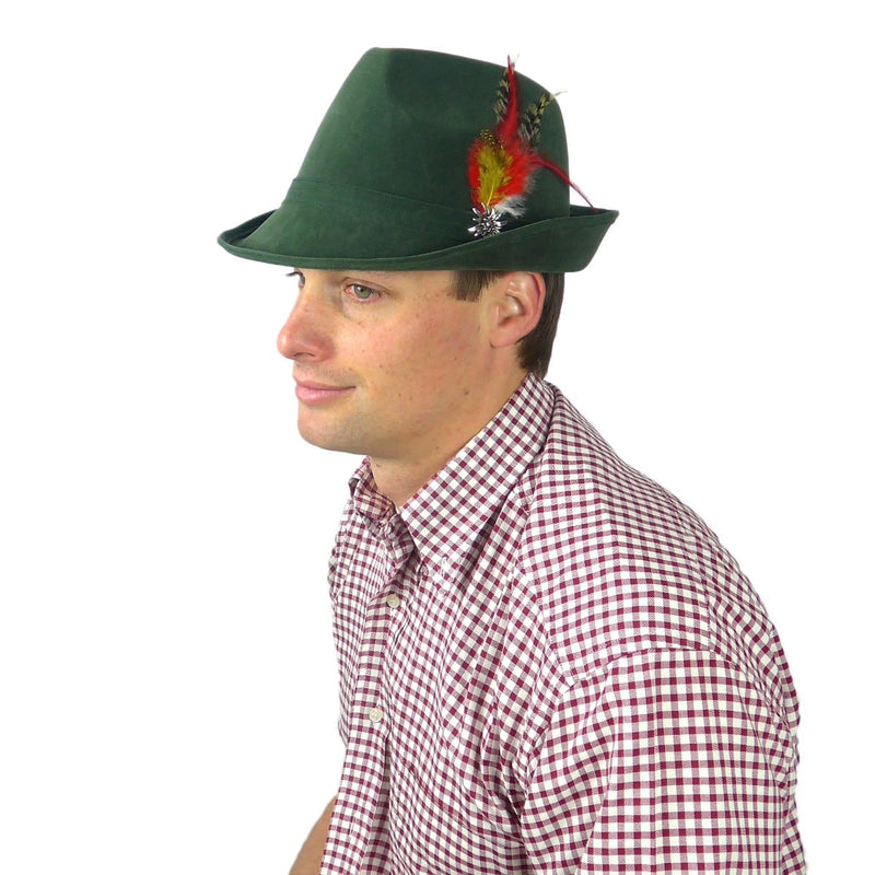 "German Hunter" Green Hat Fedora And Edelweiss & Feather