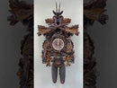 Eight Day Hunter's Cuckoo Clock with Hand-carved Oak Leaves, Animals, Rifles, and Buck