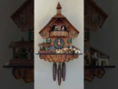 One Day Musical Cuckoo Clock Cottage with Man Sawing Wood, Waterwheel and Dancers