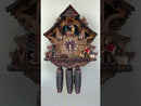 Eight Day Musical Hand Carved and Painted 15"x13" Cuckoo Clock Cottage - Fisherman Raises Pole and Moving Waterwheel
