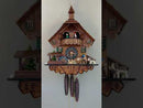 One Day Musical Cuckoo Clock Cottage with Man Sawing Wood, Waterwheel and Dancers