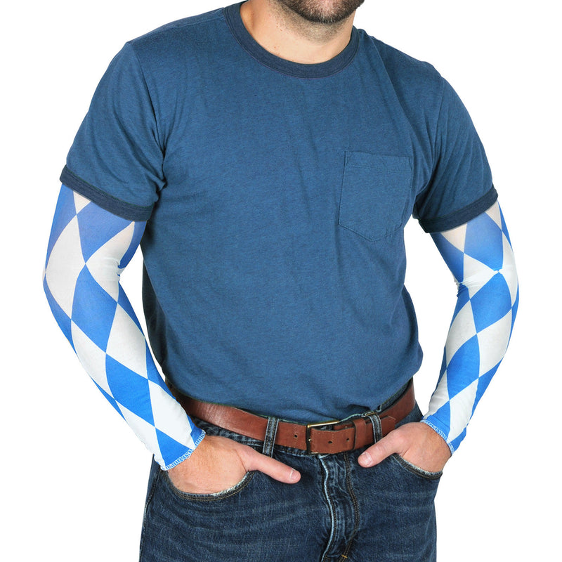 Oktoberfest Party Bavarian Check Costume Sleeves - Below $10, Blue/White, Mens, Multi-Color, Oktoberfest, One Size, PS- Oktoberfest Decorations, Top-OFST-B