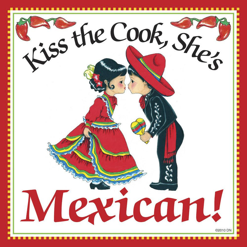 Mexican Gifts Kiss Mexican Cook Tile Magnet - Below $10, Collectibles, CT-235, Home & Garden, Kissing Couple, Kitchen Magnets, Magnet Tiles, Magnet Tiles-Mexican, Magnets-Refrigerator, Mexican, PS-Party Favors, SY: Kiss Cook-Mexican, Wife