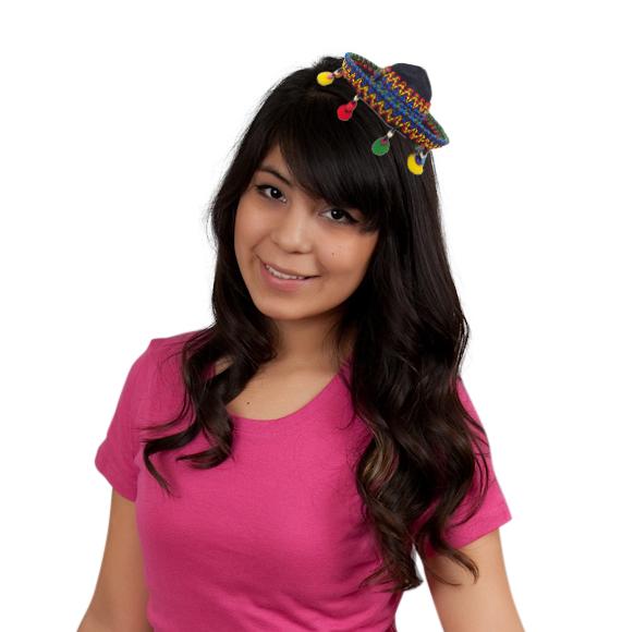 Black Mexican Mini Sombrero with Pompons Costume Hat