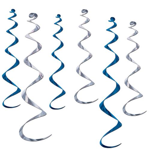 Blue and Silver Oktoberfest Themed Twirly Whirlys Party Decor - Blue/Silver, Foil, Hanging Decorations, Oktoberfest, PS- Oktoberfest Decorations, PS- Oktoberfest Essentials-All OKT Items, PS- Oktoberfest Hanging Decoration