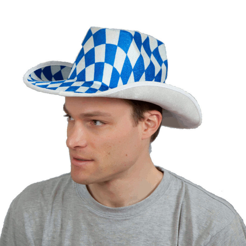 Bavarian Cowboy Oktoberfest Hat - Apparel-Costumes, Bavarian Blue White Checkers, Bayern, Felt, German, Germany, Hats, Hats-Kids, Hats-Party, Oktoberfest - 2 - 3 - 4 - 5
